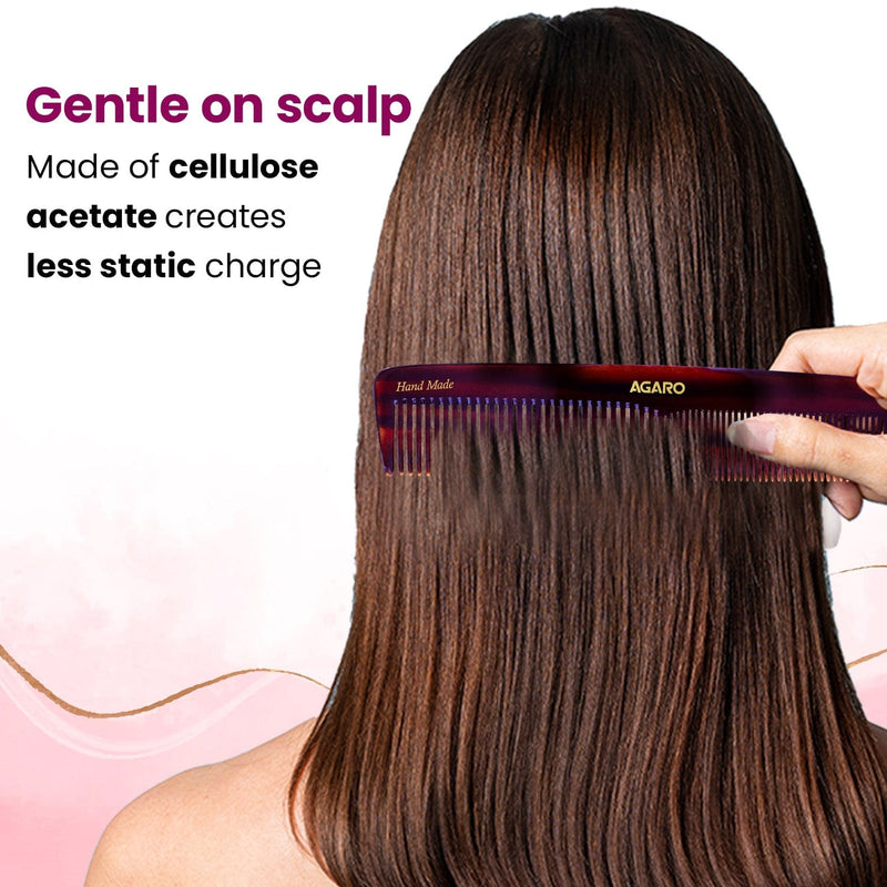 AGARO Hand Made Cellulose Acetate Comb HMC78, All Fine Tooth Dressing Comb, Smooth Rounded Teeth, Hair Styling, Hair Bru