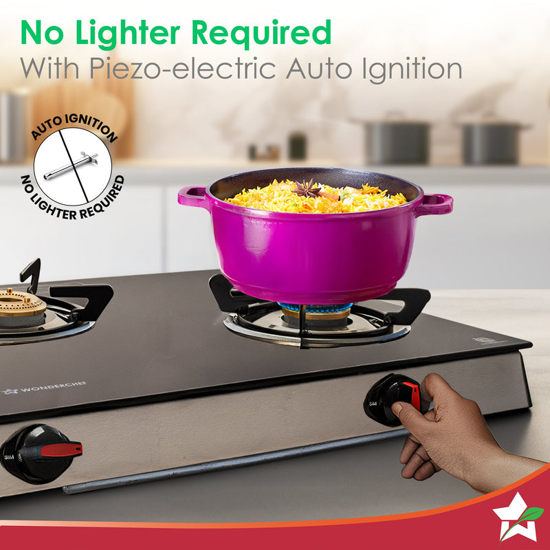 Wonderchef Galaxy 3 Burner Auto Gas Stove | 6mm Toughened Glass | Piezo Auto Ignition | 2 Years Warranty