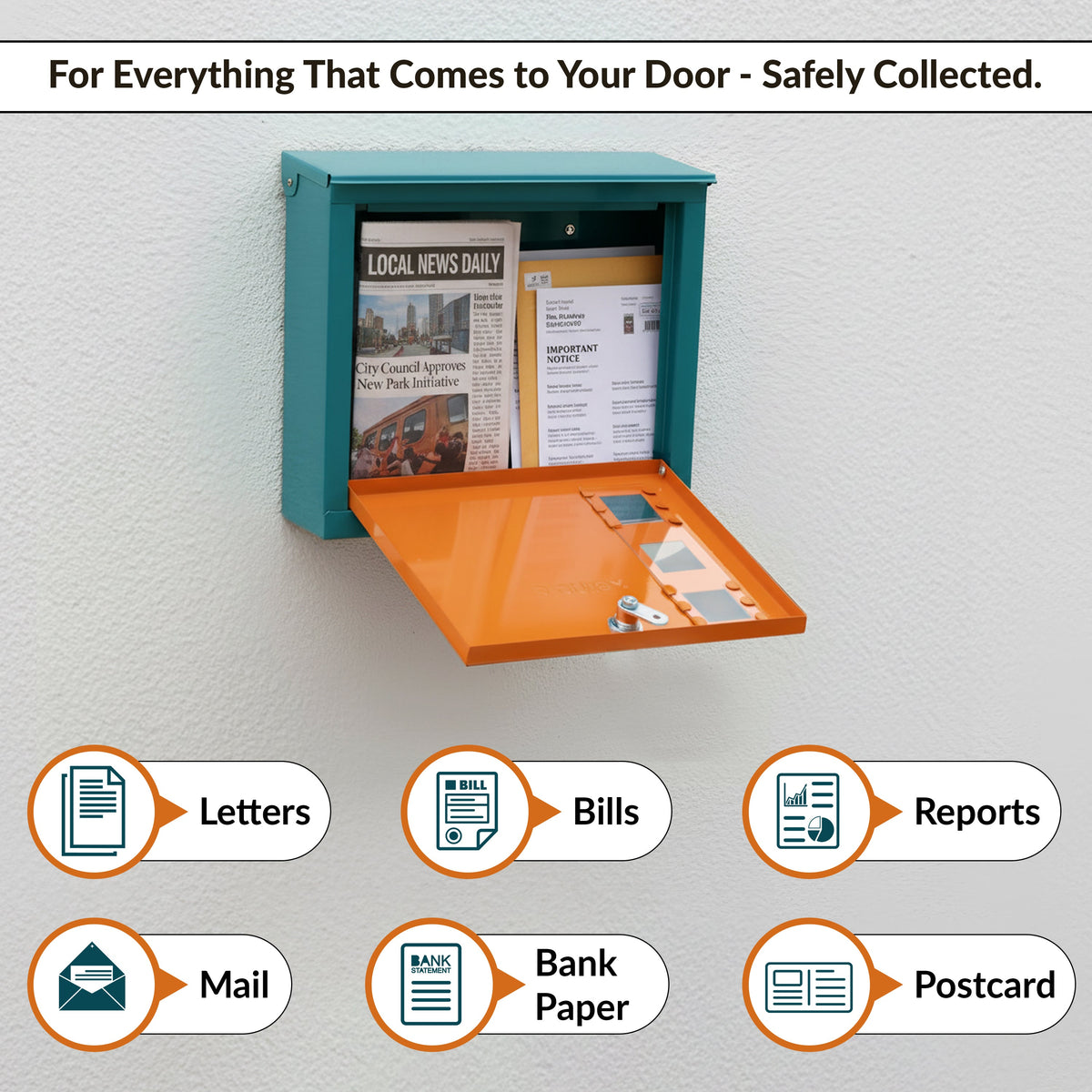Plantex GI Steel Letter Box/Complaint Box/Small Suggestion Box for Office/Post Box for Home/Wall Mount Mail Box - (Green & Orange)-5
