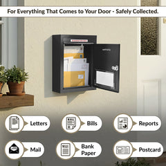 Plantex All in 1 Letter Box/Multipurpose Box- Suggestion Box/Complaint Box/Post Box/Donation Box/Letter Box for Home gate and Office with Keylocks - Table Top, Wall Mounted - GI Steel (Black)-5