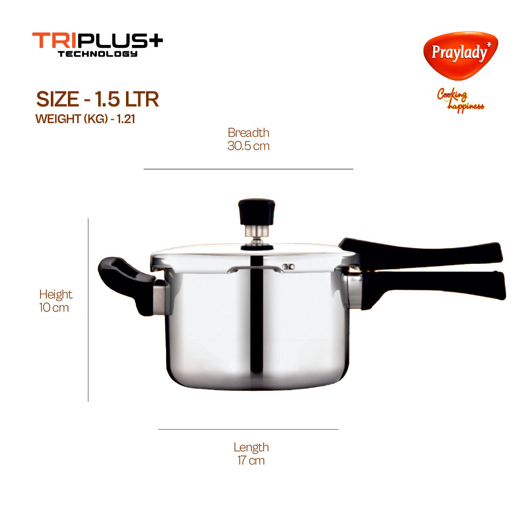 Triplus Triply Stainless Steel Pressure Cooker Combo – 1.5L + 2L & 3L with Common Lid