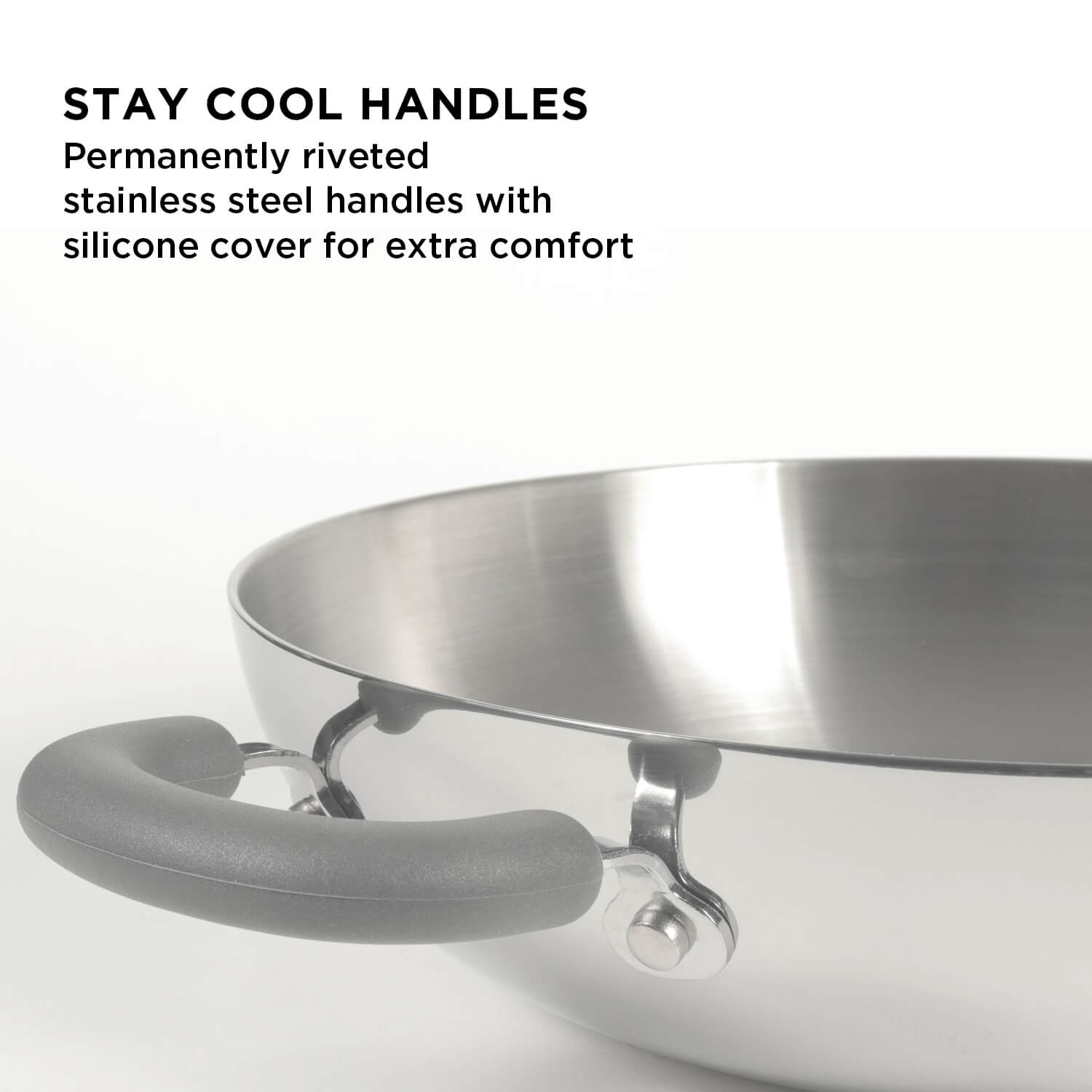 Meyer Trivantage Stainless Steel Triply Cookware 3pcs Set (26cm Frypan + Kadai/Wok with Interchangeable Glass Lid)