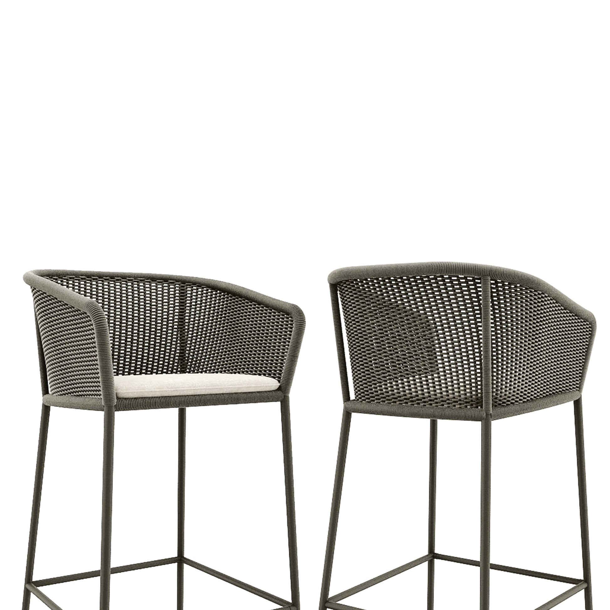 Cerci Outdoor Patio Bar Chair 2 Chairs For Balcony Braided & Rope (Grey)