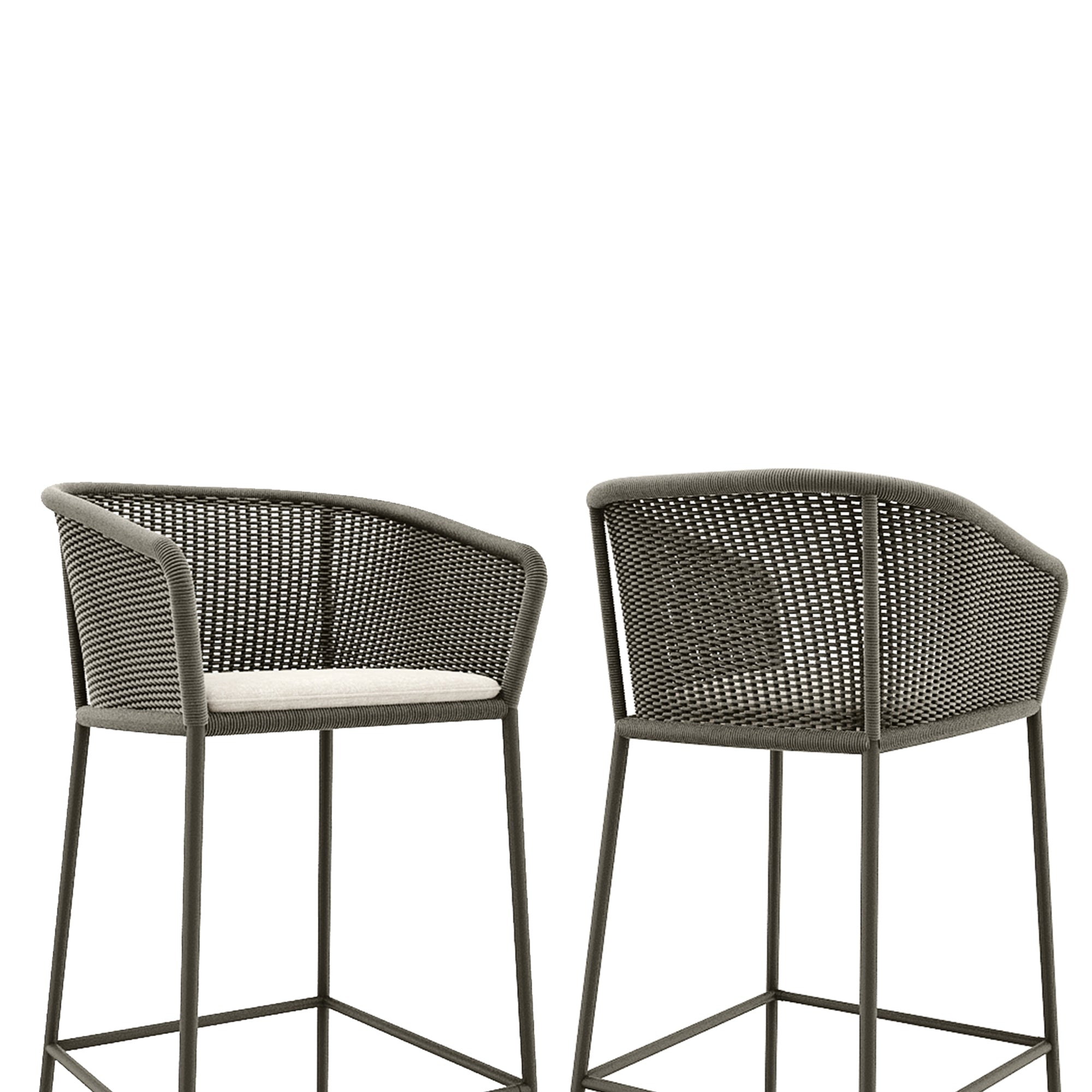 Cerci Outdoor Patio Bar Chair 2 Chairs For Balcony Braided & Rope (Grey)