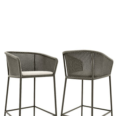 Cerci Outdoor Patio Bar Chair 2 Chairs For Balcony Braided & Rope (Grey)