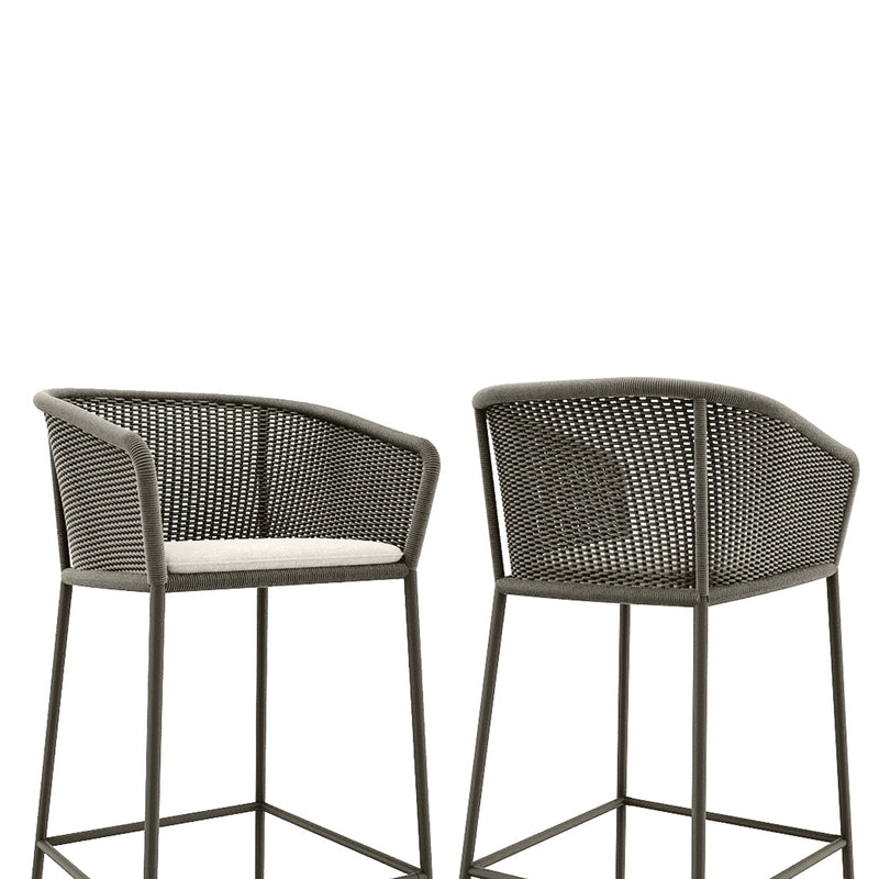 Cerci Outdoor Patio Bar Chair 2 Chairs For Balcony Braided & Rope (Grey)