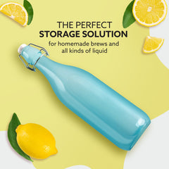 AGARO Elegant Flip Top Glass Bottle 1L, 1000ml, Freezer Safe & Leakproof Flip Cap Colour & Stylish