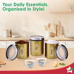 Wonderchef Ambrosia Kitchen Organiser 3 Pc. Set with See-through Lid for Kitchen/Dining Table, Store Tea Coffee Sugar, A