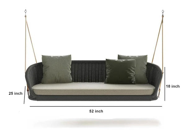 Nesti Double Seater Hanging Swing Without Stand For Balcony , Garden Swing (Dark Grey) Braided & Rope