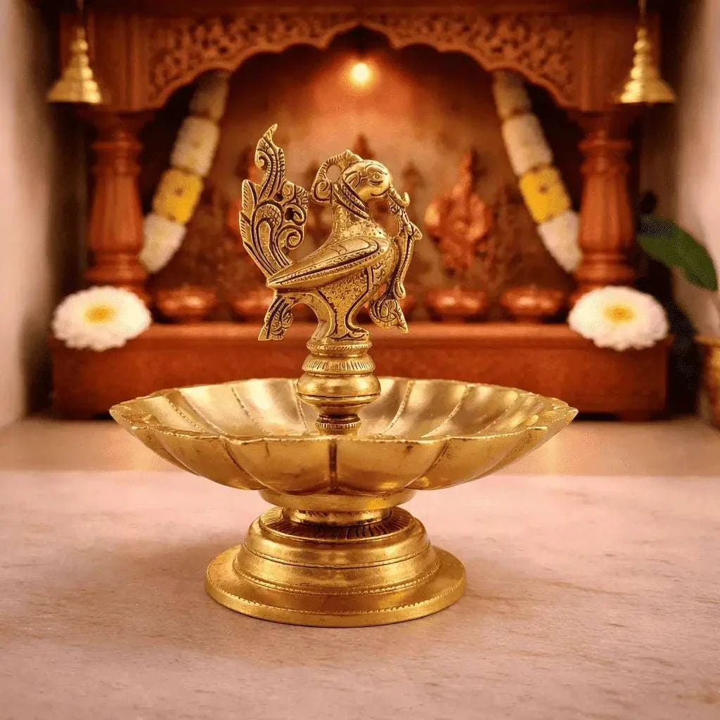 Brass Peacock Eight Petal Diya (5.5 Inch)