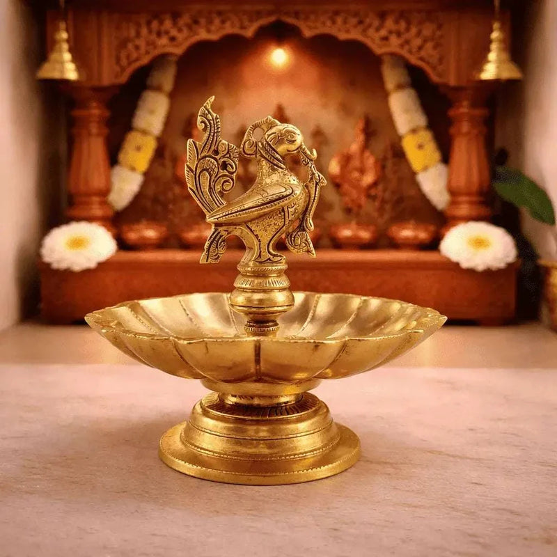 Brass Peacock Eight Petal Diya (5.5 Inch)