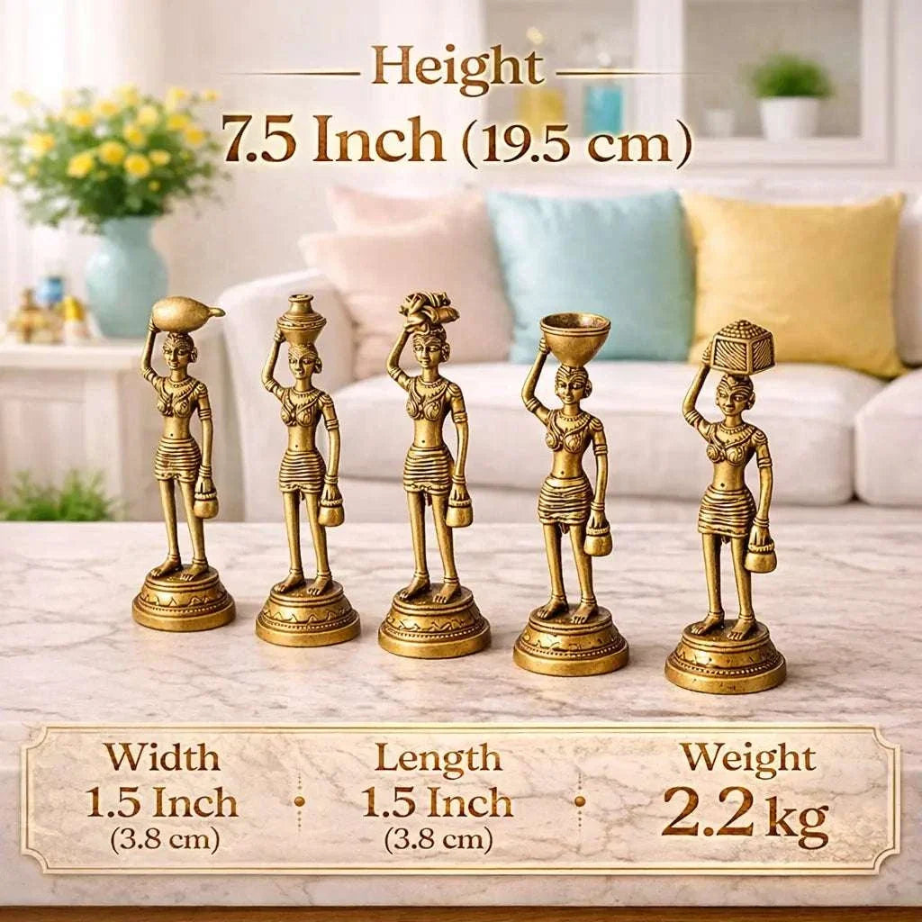 Brass Tribal Lady Statue Decor Set Of Five (7.5 Inch)
