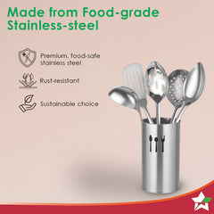 Wonderchef Venice 6 Pcs. Stainless-steel Kitchen Tools with Organiser Set, Includes Ladle, Slotted Turner, Skimmer, Serv