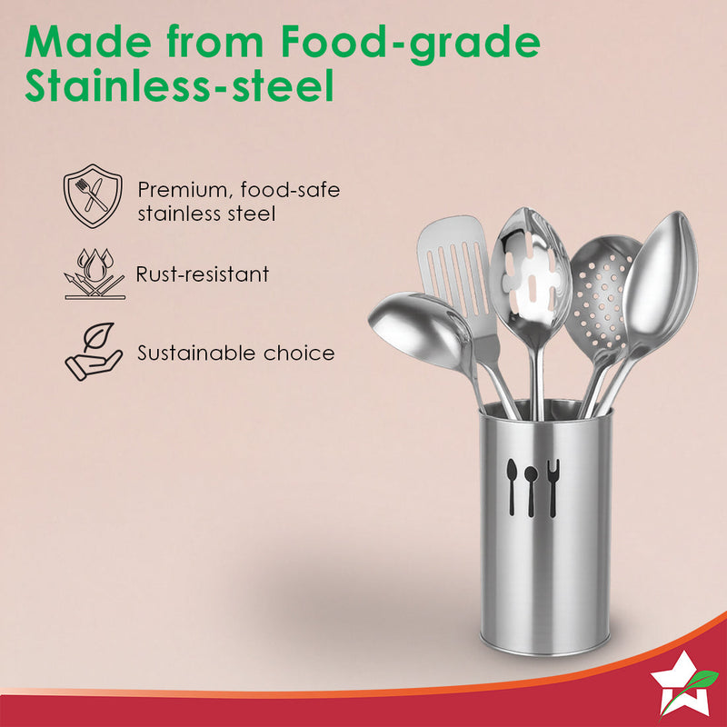 Wonderchef Venice 6 Pcs. Stainless-steel Kitchen Tools with Organiser Set, Includes Ladle, Slotted Turner, Skimmer, Serv