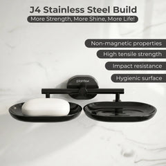 Plantex J4 Stainless Steel Double Soap Dish for Bathroom/Soap Holder for Bathroom/Wall Mounted Soap Holder/Bathroom Accessories (PVD Black Finish) Onix-3