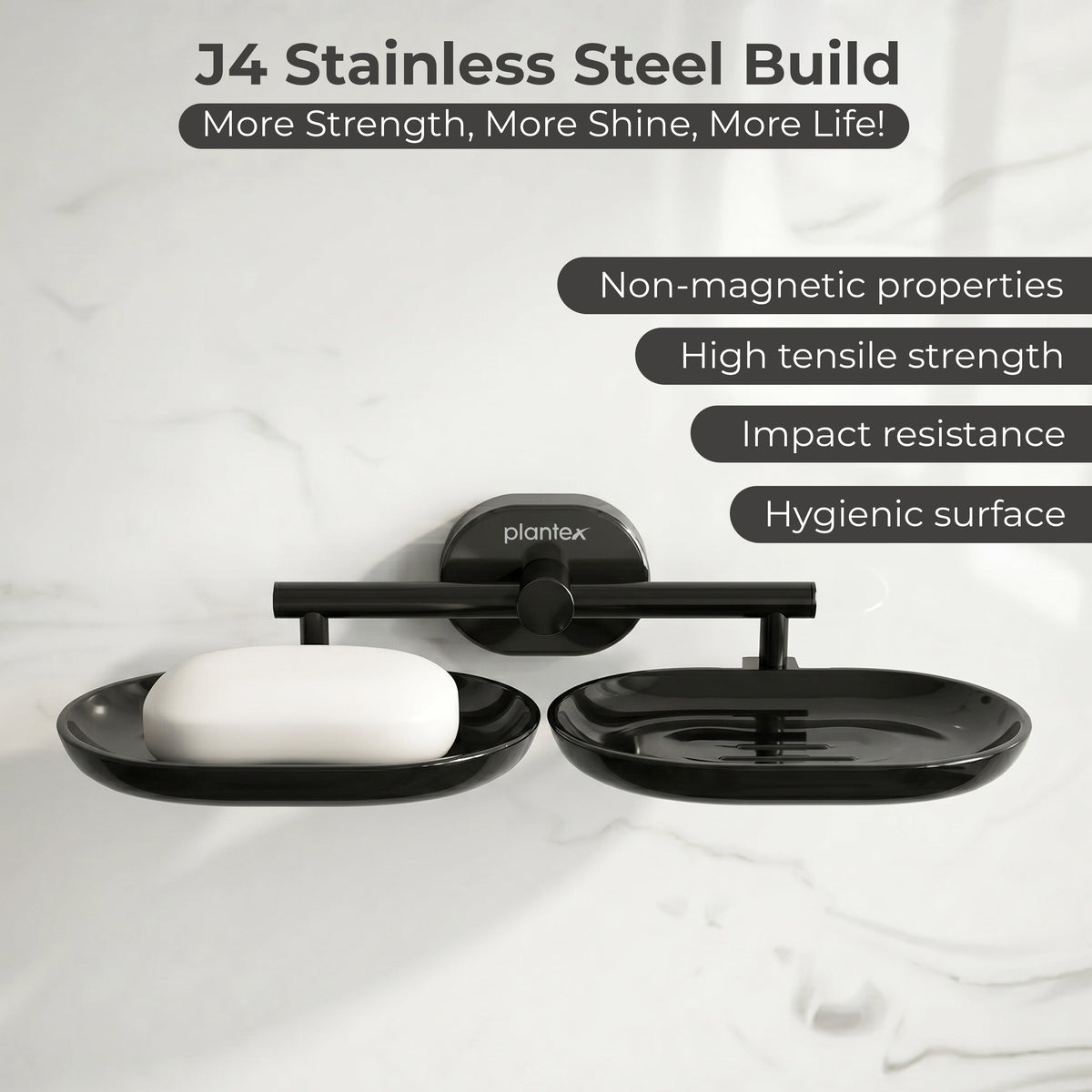 Plantex J4 Stainless Steel Double Soap Dish for Bathroom/Soap Holder for Bathroom/Wall Mounted Soap Holder/Bathroom Accessories (PVD Black Finish) Onix-3