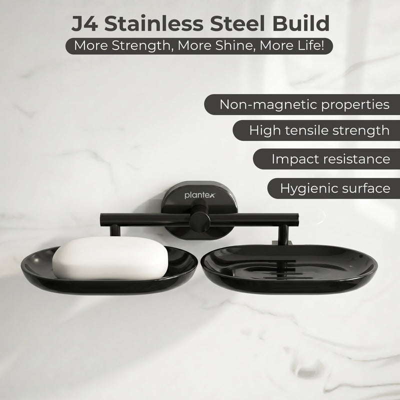 Plantex J4 Stainless Steel Double Soap Dish for Bathroom/Soap Holder for Bathroom/Wall Mounted Soap Holder/Bathroom Accessories (PVD Black Finish) Onix-3