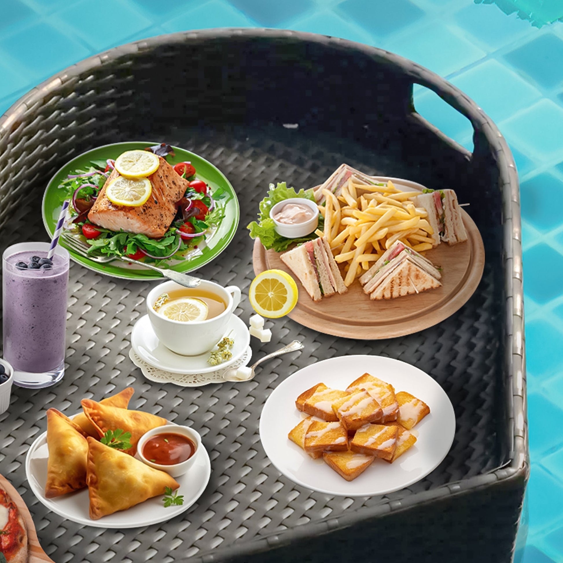 Núria Luxury Floating Serving Tray For Swimming Pool - Black (Heart Shape)