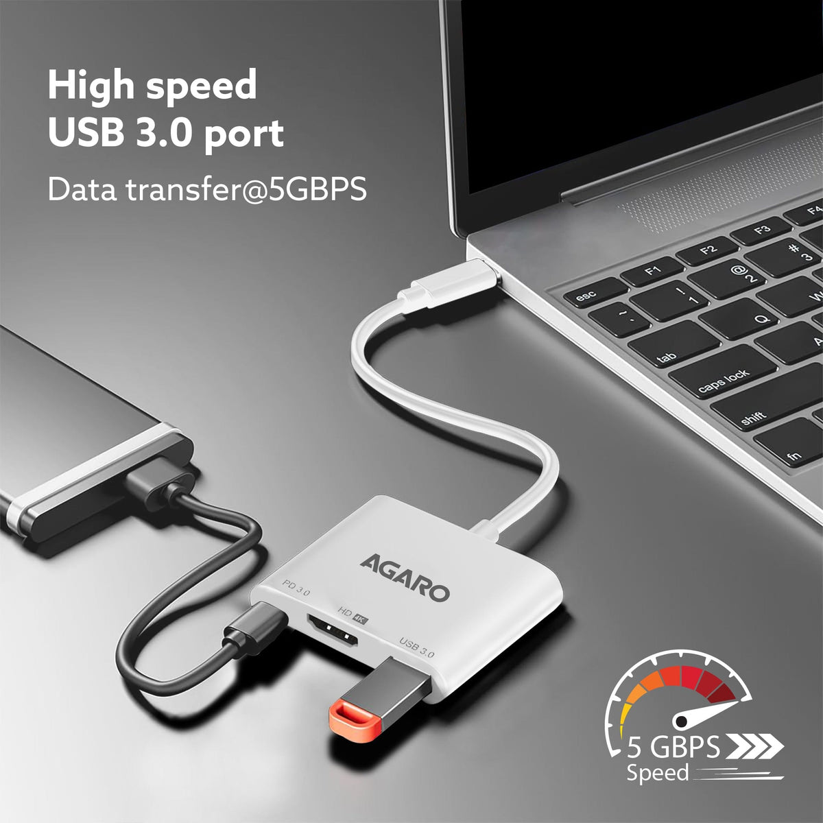 AGARO 3-in-1 USB Type-C to HDMI Multi-Port Hub, 4K HDMI Output-4
