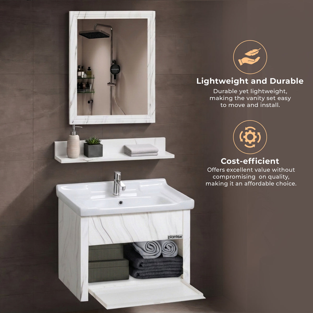 Plantex Unbreakable Wash Basin with Cabinet Full Set/BasinCabinet Vanity/Bathroom Vanity with Mirror (White)-5