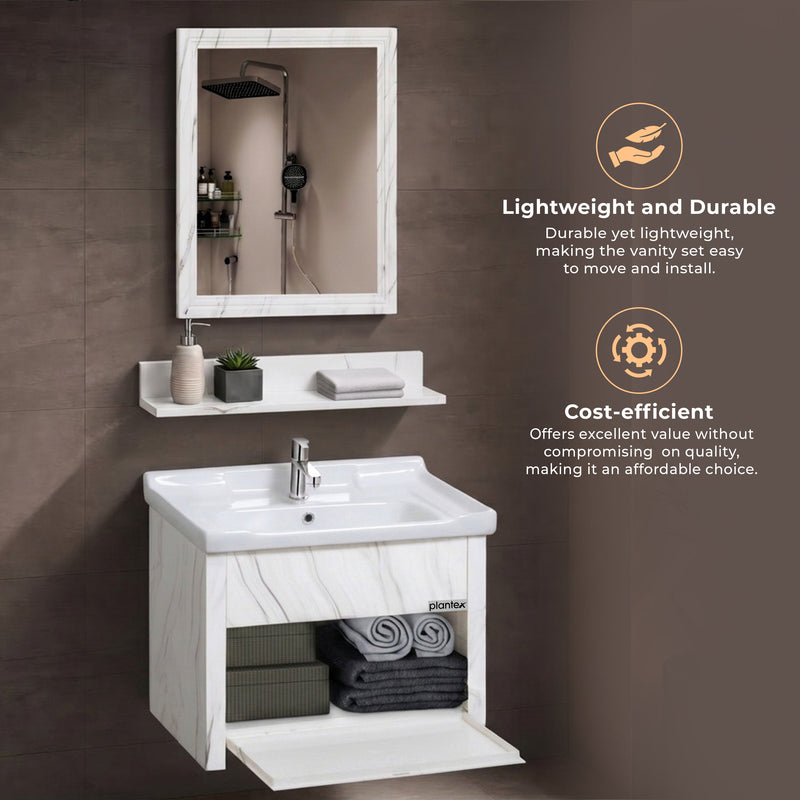 Plantex Unbreakable Wash Basin with Cabinet Full Set/BasinCabinet Vanity/Bathroom Vanity with Mirror (White)-5