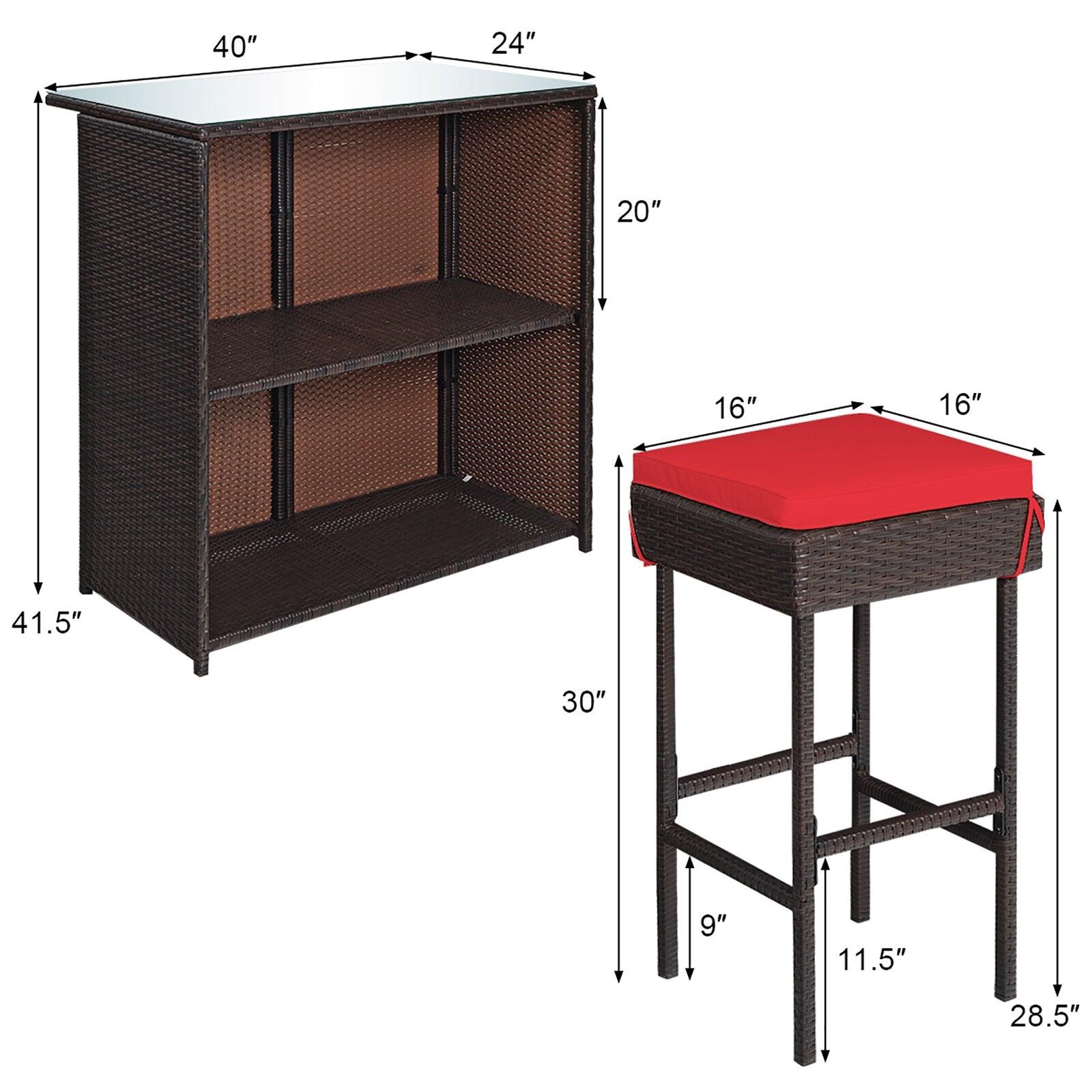 Massimo Outdoor Patio Bar Sets 2 Stools and 1 Table (Dark Brown)