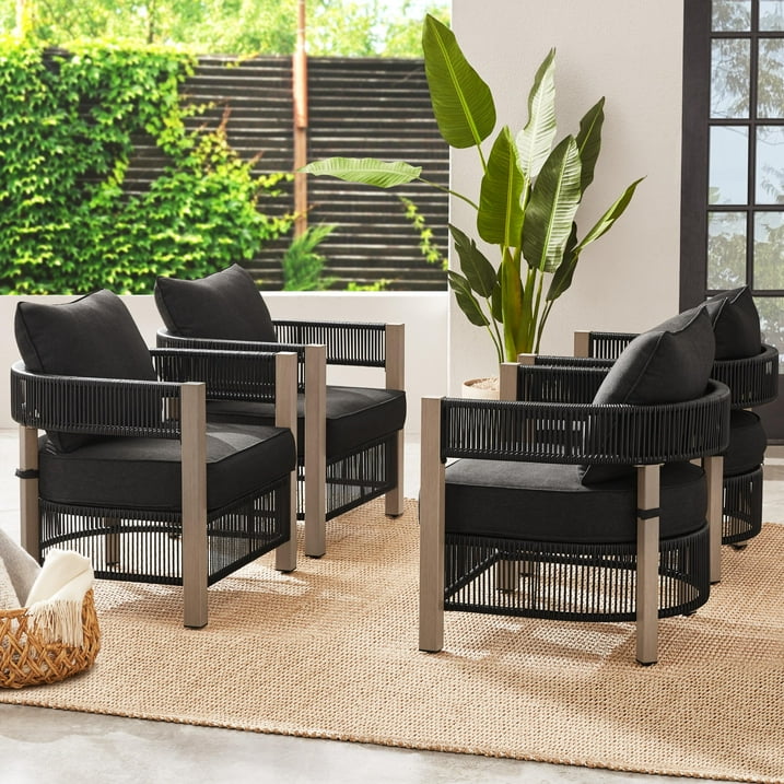 Espira Outdoor Patio Seating Set 4 Chairs and 1 Table Set (Black)