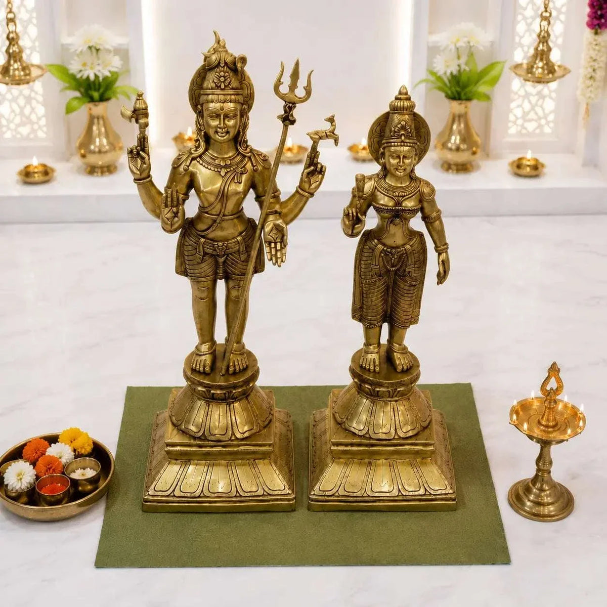 Brass Standing Shiva Parvati Idol Set (34 Inch)