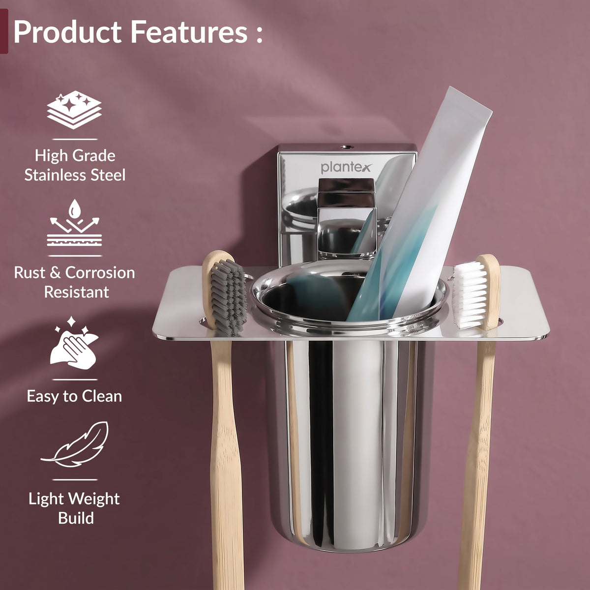 Plantex Stainless Steel Toothbrush Holder for Bathroom/Wall Mounted Toothbrush Holder/Bathroom Accessories - (Chrome)-6