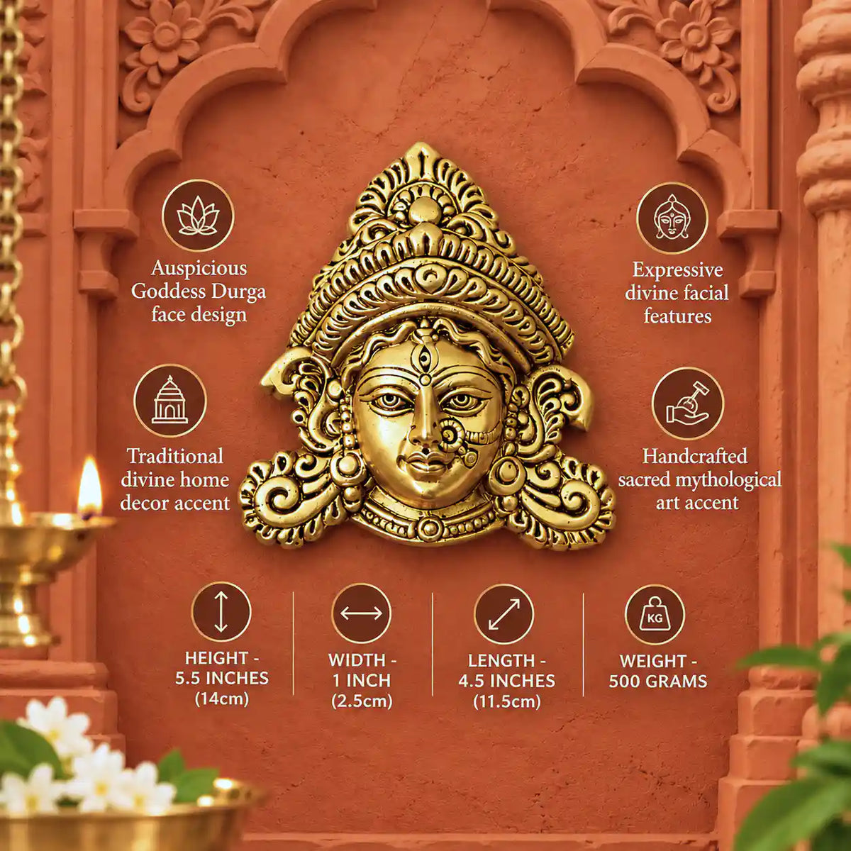 Brass Durga Face Wall Hanging (5.5 Inch)