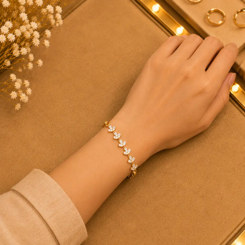 Geometric Tennis Bracelet for Women | Split Leaf & Oval CZ Design