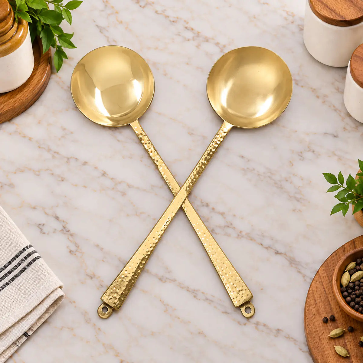 Brass Kitchen Ladles Set  (15.5 Inch)