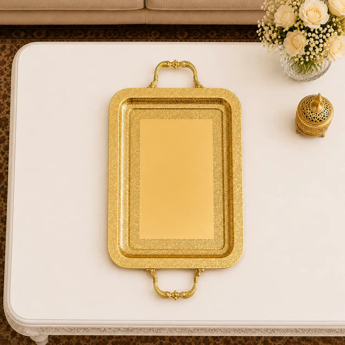 Brass Rectangular Tray / Platter With Handle