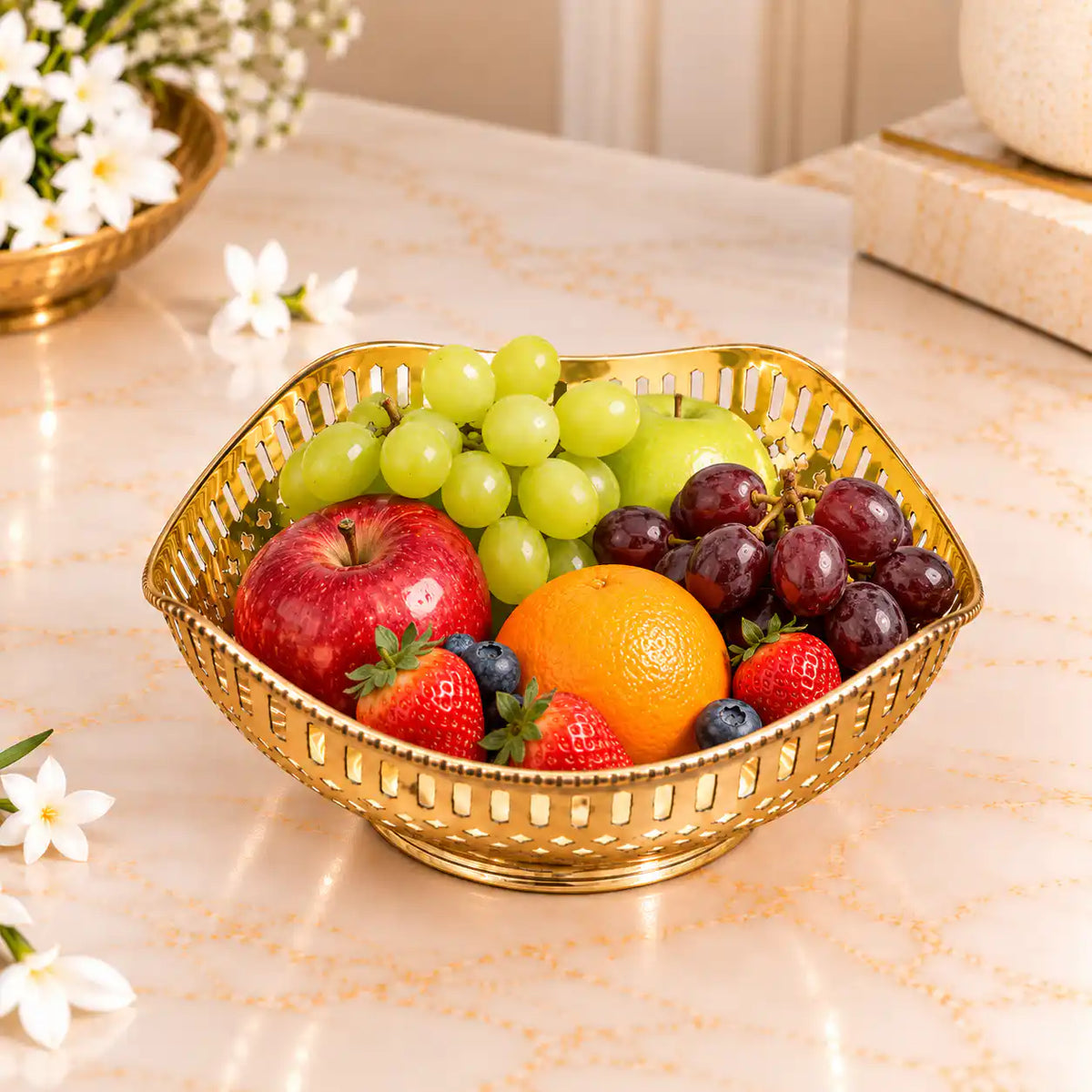 Brass Decorative Fruit Jali Bowl (3 Inch)