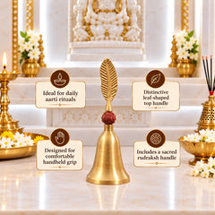 Brass Rudraksh Leaf Design Handbell (6 Inch)