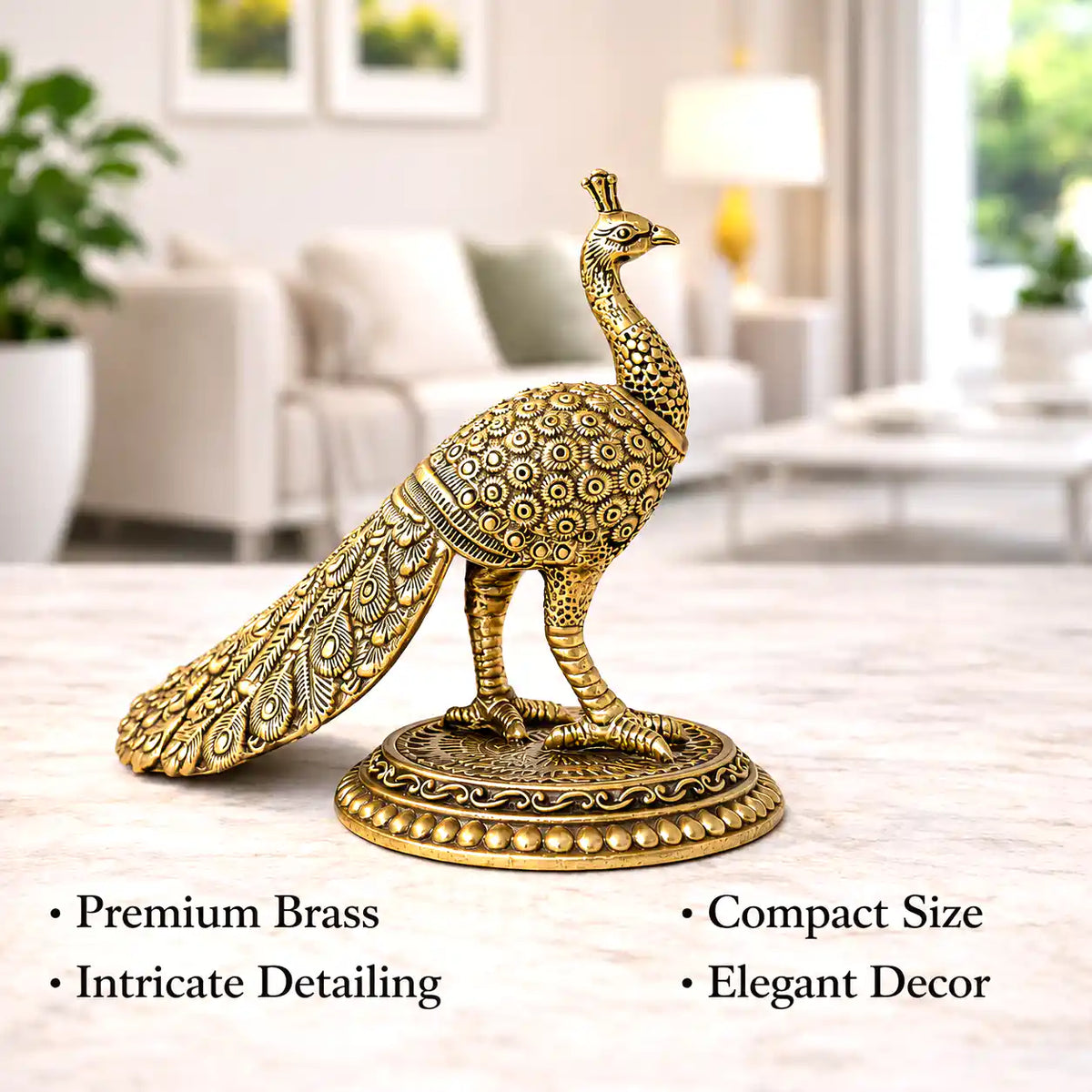 Brass Decorative Lightweight Peacock Figurine Pair (3 Inch)