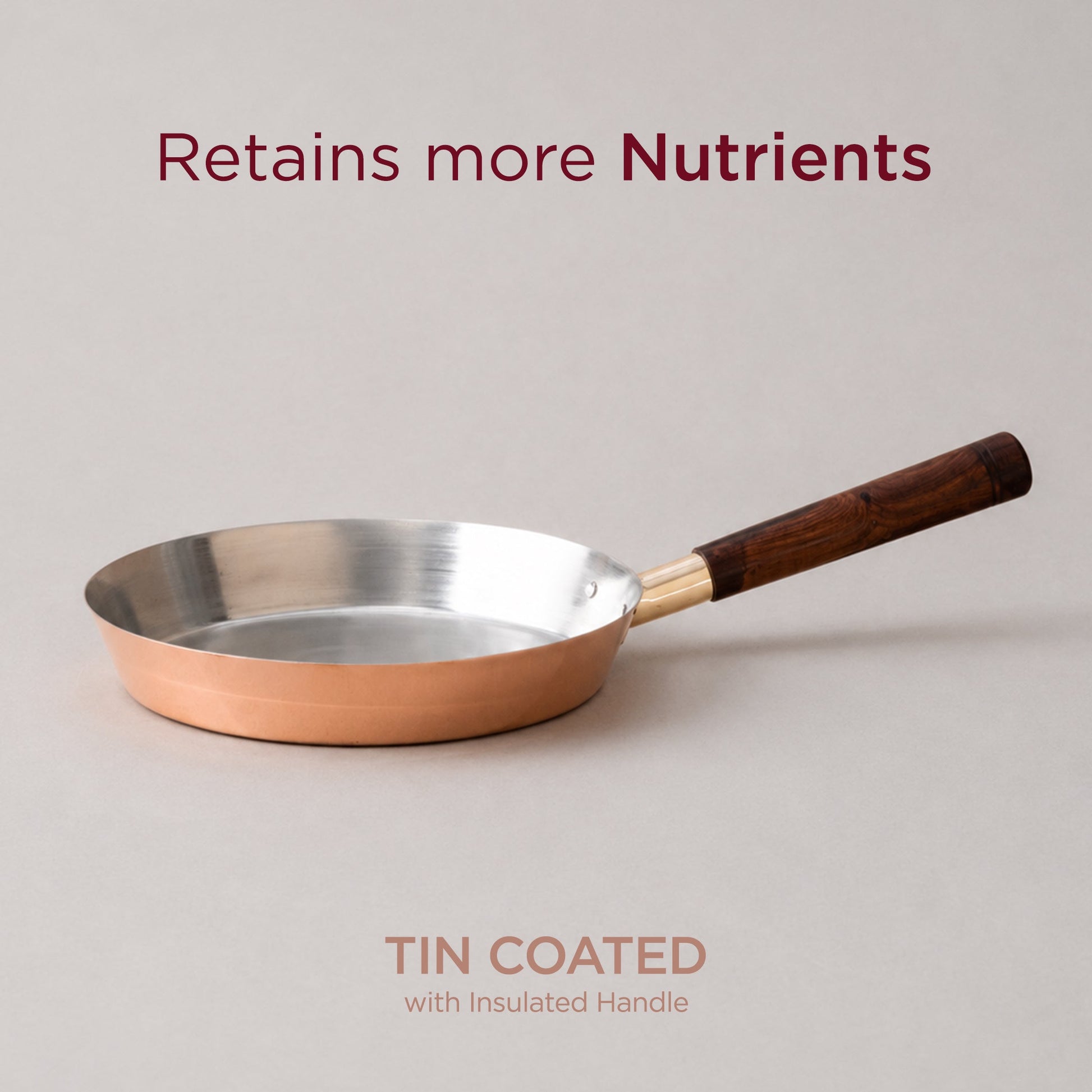 Traditional Copper Fry Pan with Tin Coating and Insulated Handle (तांबा का फ्राई पैन)