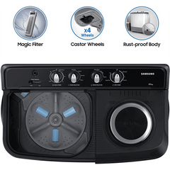 SAMSUNG 8.5 kg 5 Star Semi Automatic Washing Machine with Air Turbo Drying System (WT85B4200GD/TL, Dark Grey)