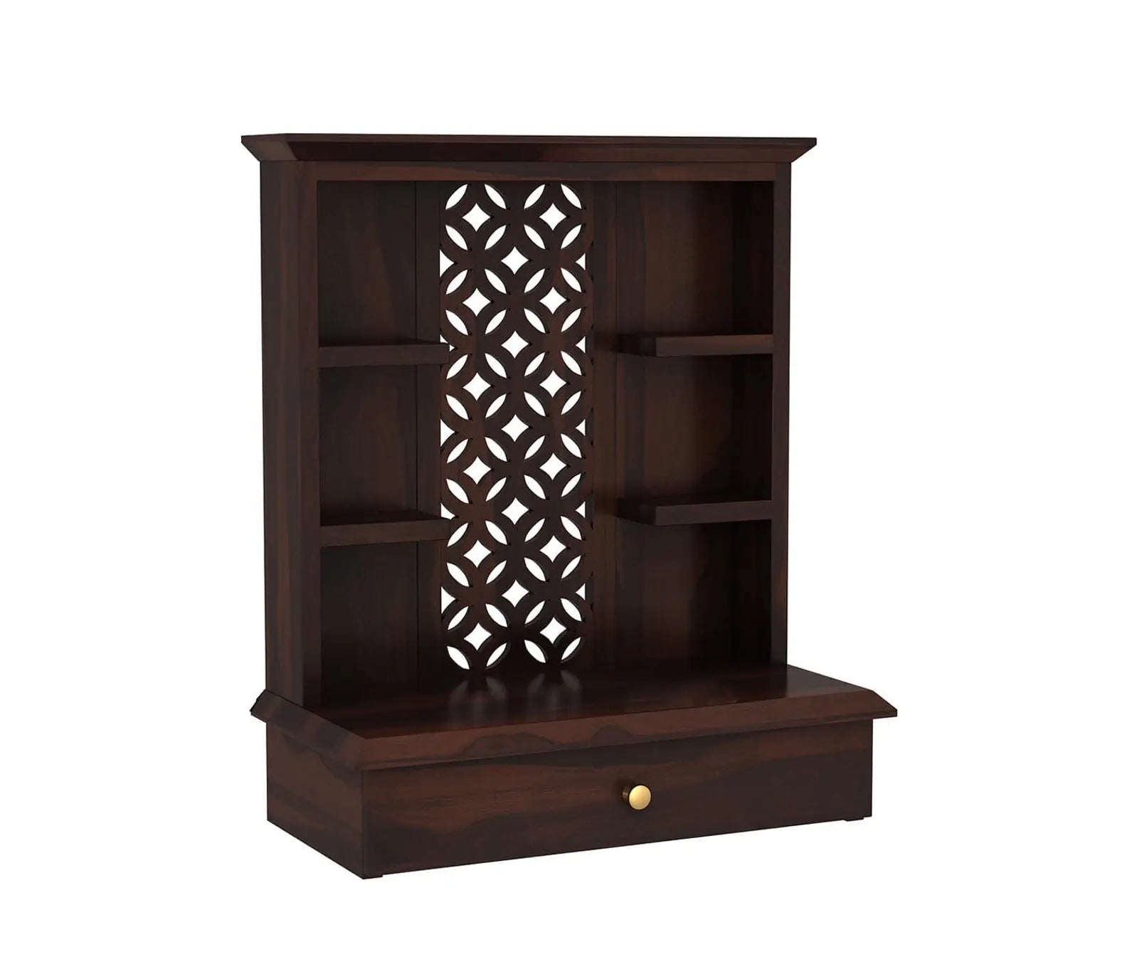 Vaishnav Heritage Solid Wood Home Temple with Ornate Back Panel