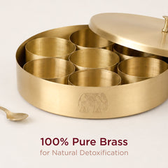 Handcrafted Brass Masala Box • 7 Compartments and a Spoon (पीतल की मसाला दानी) | Total Weight: ~1.2 kg