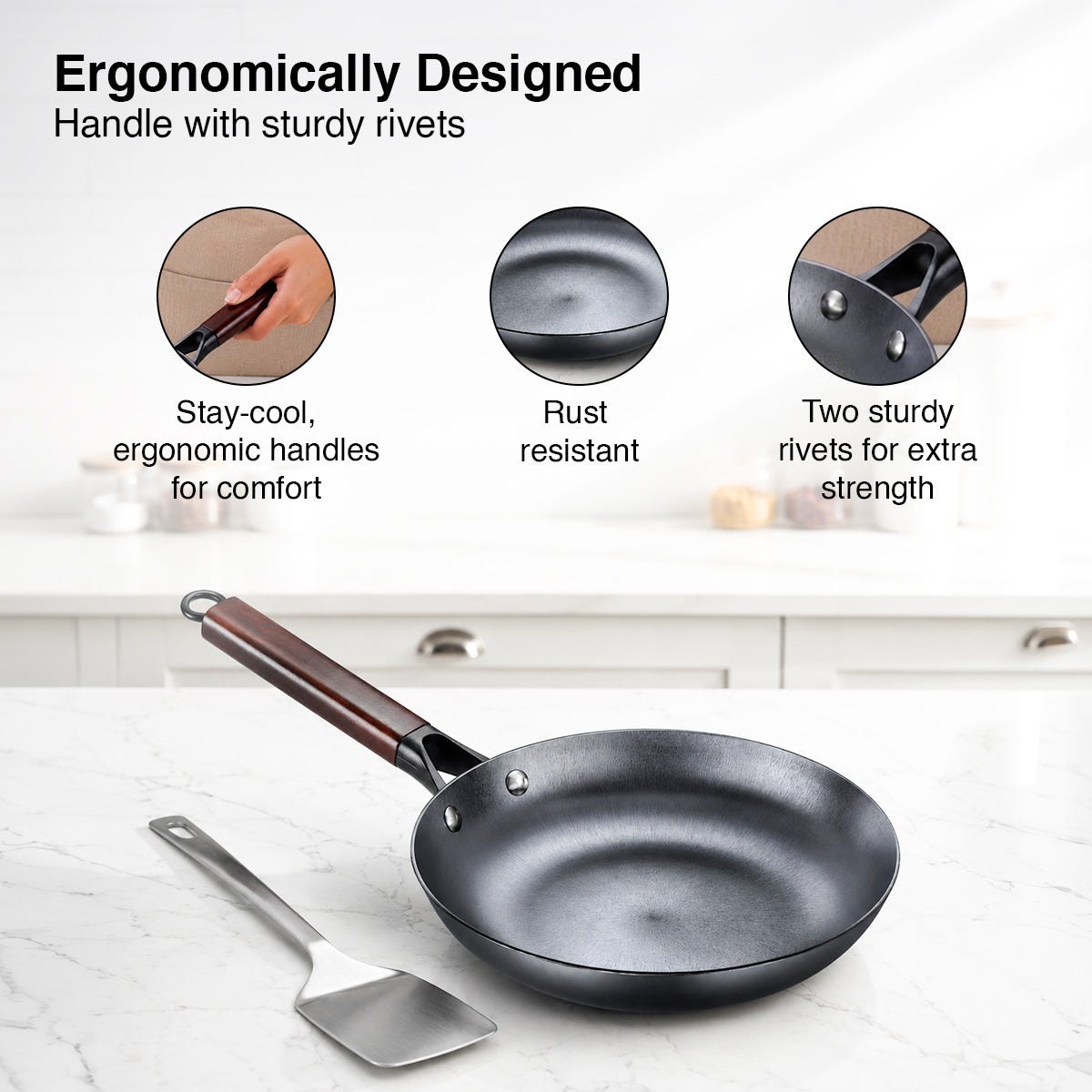 Prestige Castlite Nitride Cast Iron Fry Pan 20cm/0.9L, Rust-Proof, Chemical-Free + Prestige Castlite Lightweight Cast Iron Kadai 24cm/2.4L with Glass Lid, Enamel Coated, Gas & Induction, 15Y Warranty