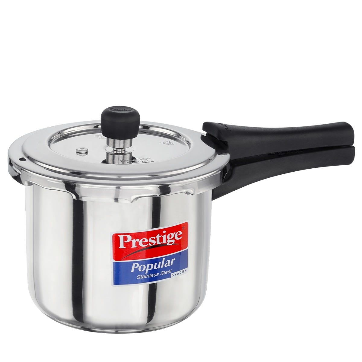 Prestige Platina Popular Stainless Steel 3 Pc Cookware Set: Fry Pan 22cm, Kadai 22cm, Sauce Pan 16cm with 2 Glass Lids, Triply Base + Prestige Popular Svachh Spillage Control Pressure Cooker, 3 L