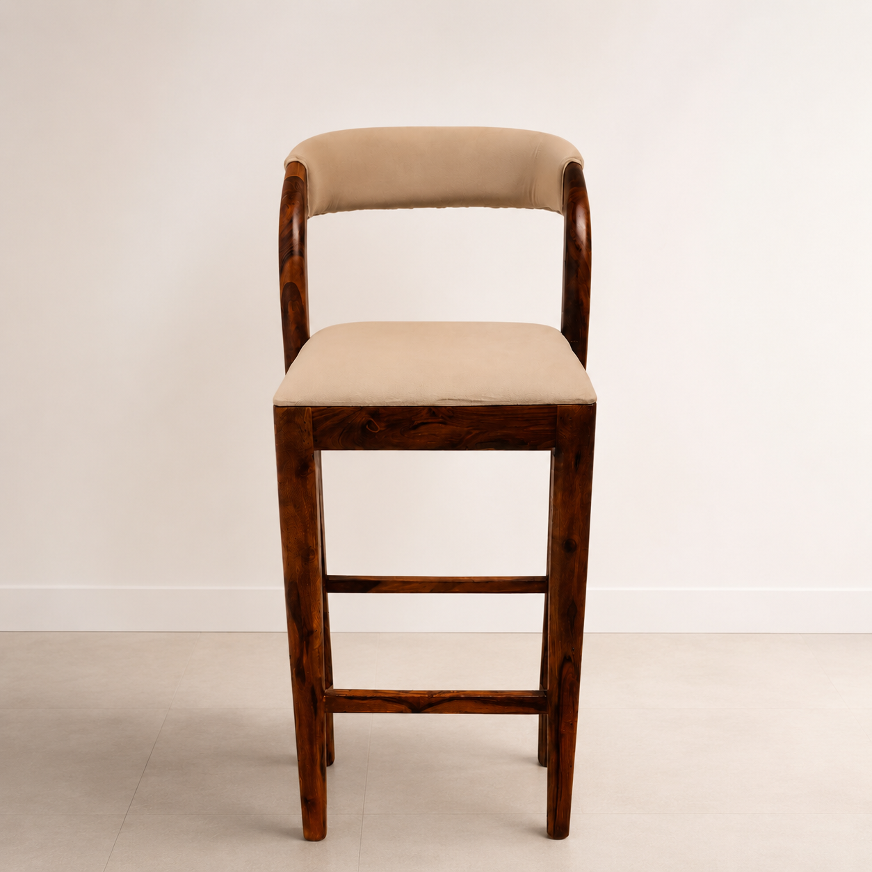 Sierra Solid Sheesham Wood Upholstered Bar Chair with Curved Backrest
