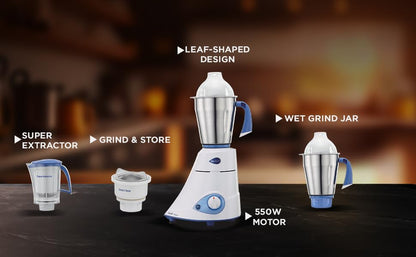 Preethi Eco Plus Mixer Grinder (550 Watt, 3 Jars, White)