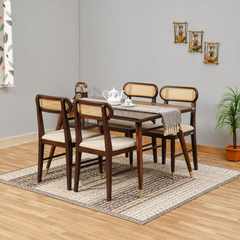 Ashton Solid Wood Rattan Cane Dining Table 4 Seater 