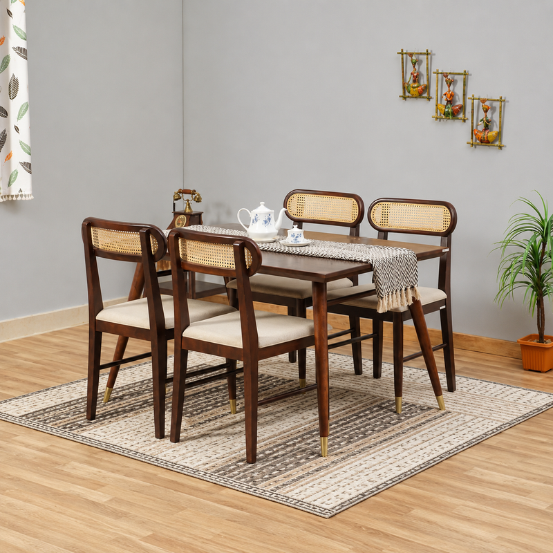 Ashton Solid Wood Rattan Cane Dining Table 4 Seater 