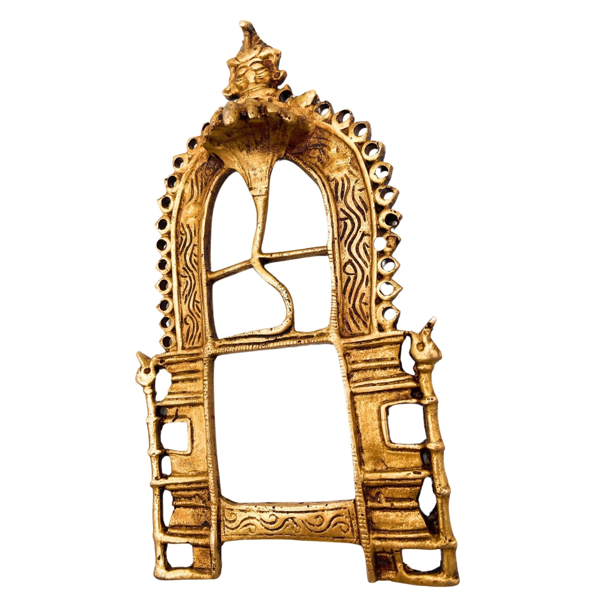Bhunes Handcrafted Brass Prabhavali Arch Frame – Wall Hanging Prabhawali for Temple, Home Decor, Small Deities, Prabhaval Backdrop, Gold, 7.5 Inch, 1 Piece