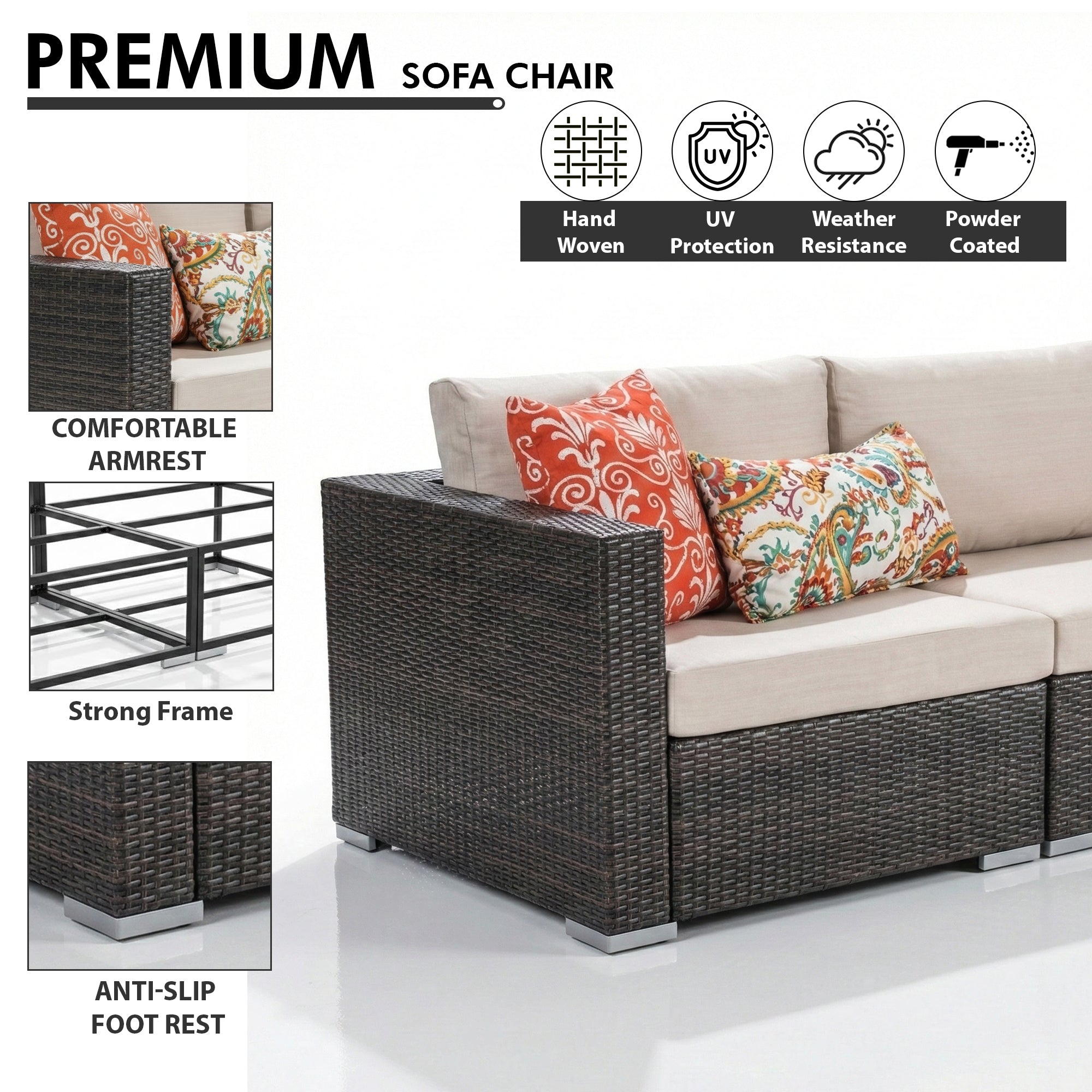 Marea Outdoor Patio Sofa Set 6 seater and 1 Center Table (Brown)