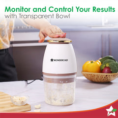 Wonderchef Nutri-chop Pearl Electric Chopper | 4 Sharp Stainless Steel Blades | 700ml | 350W | Chop and Mince Vegetables