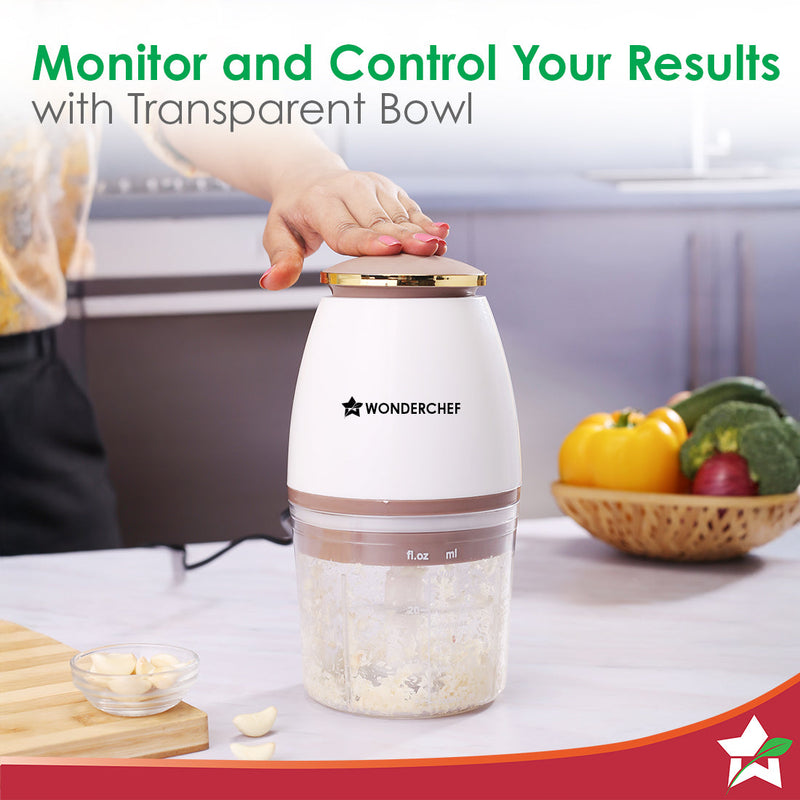 Wonderchef Nutri-chop Pearl Electric Chopper | 4 Sharp Stainless Steel Blades | 700ml | 350W | Chop and Mince Vegetables